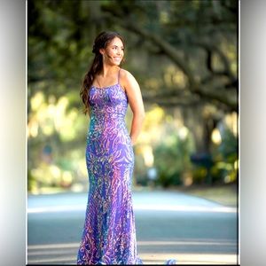 ASHLEY LAUREN PURPLE SPARKLE PROM DRESS